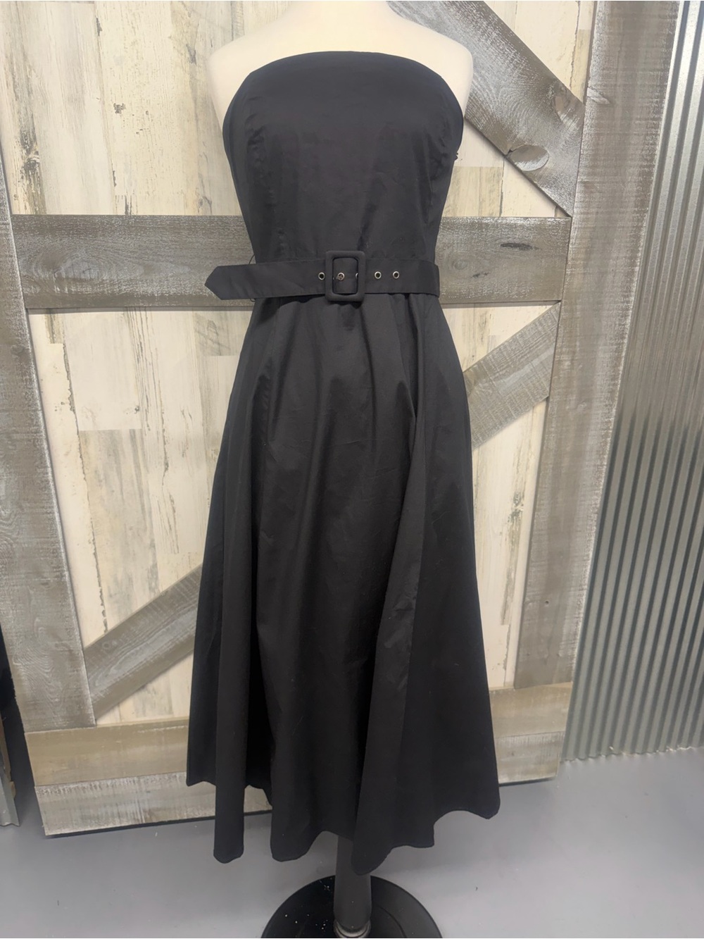 Rachel Zoe Strapless Black Belted Midi Dress